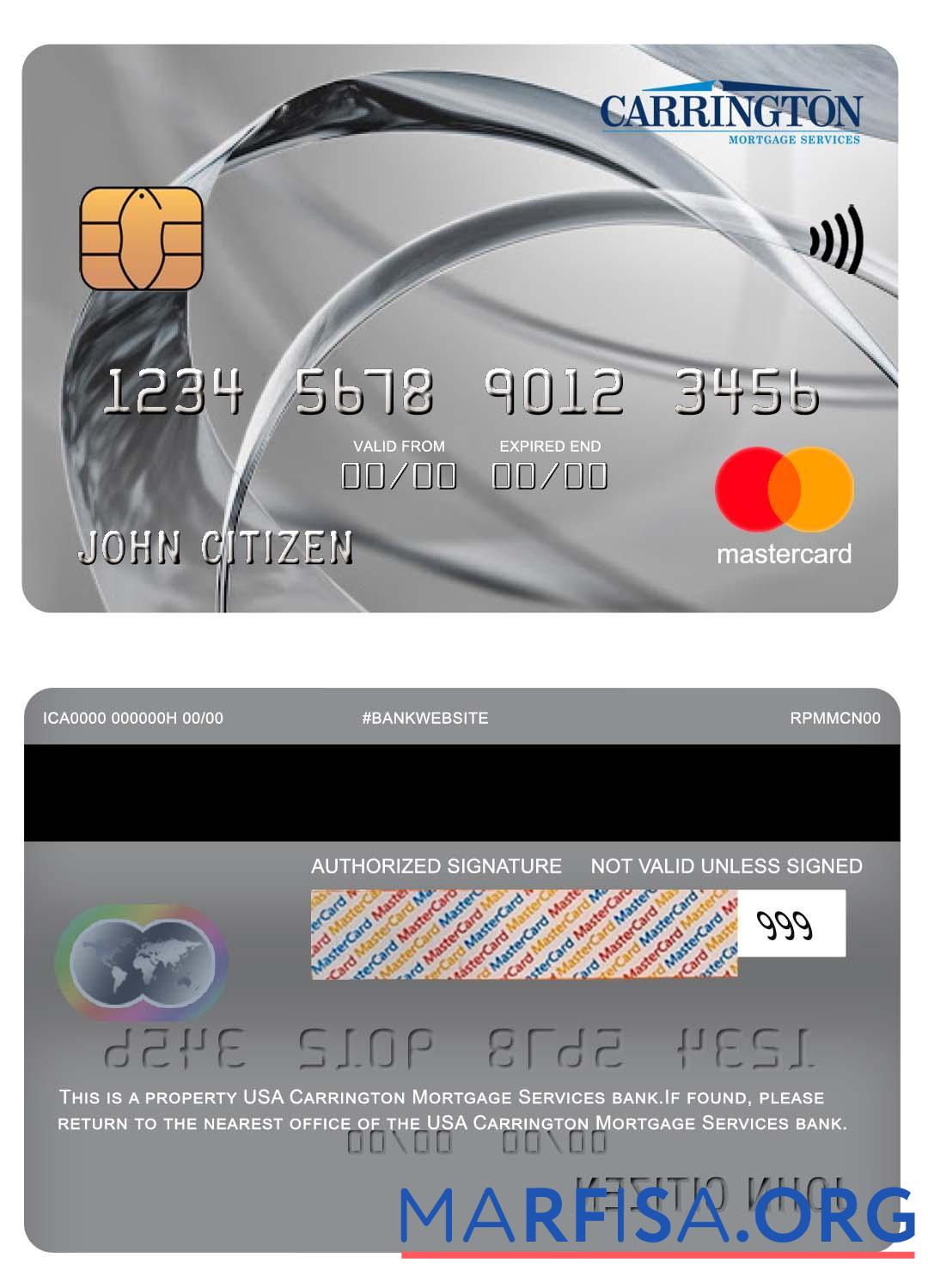 Blank USA Carrington Mortgage Services bank mastercard download for verification
